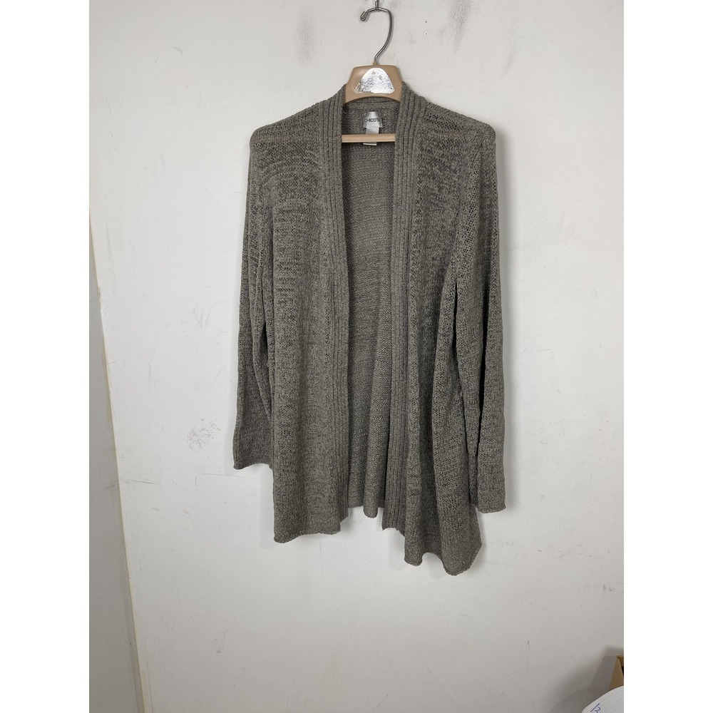 Chico's‎ Women's Gray Open Front Long Sleeve Cardigan Sweater Size 3 XL